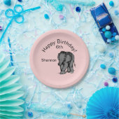 Baby Elephant Birthday Roze Papieren Bordje (Feest)