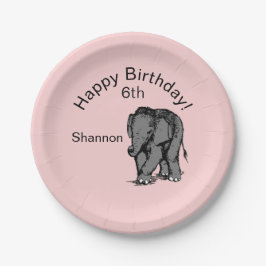 Baby Elephant Birthday Roze Papieren Bordje