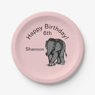 Baby Elephant Birthday Roze Papieren Bordje