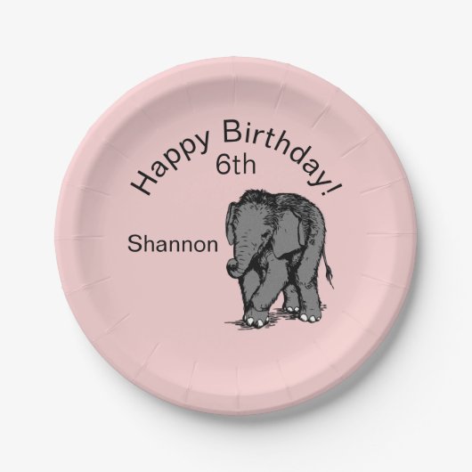 Baby Elephant Birthday Roze Papieren Bordje (Voorkant)
