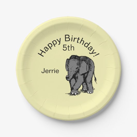 Baby Elephant Birthday Yellow Papieren Bordje (Voorkant)