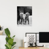 Baby Elephant Black en White Wildlife Poster (Thuiskantoor)