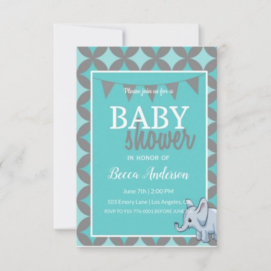 Baby Elephant | Blauw Baby shower Kaart (Voorkant)