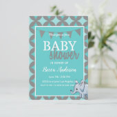 Baby Elephant | Blauw Baby shower Kaart (Staand voorkant)
