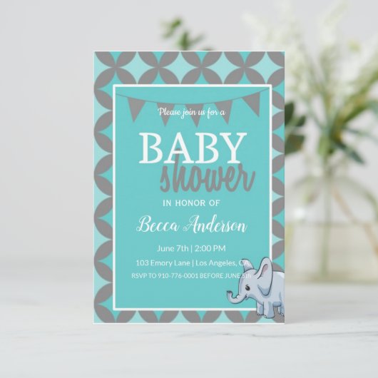Baby Elephant | Blauw Baby shower Kaart (Staand voorkant)