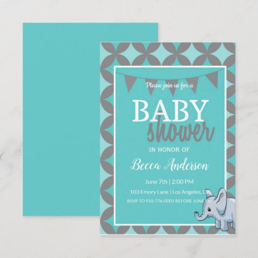 Baby Elephant | Blauw Baby shower Kaart (Voorkant / Achterkant)