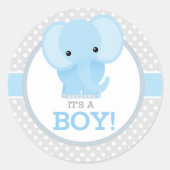 Baby Elephant (blauw) Het is een jongen Ronde Sticker (Voorkant)