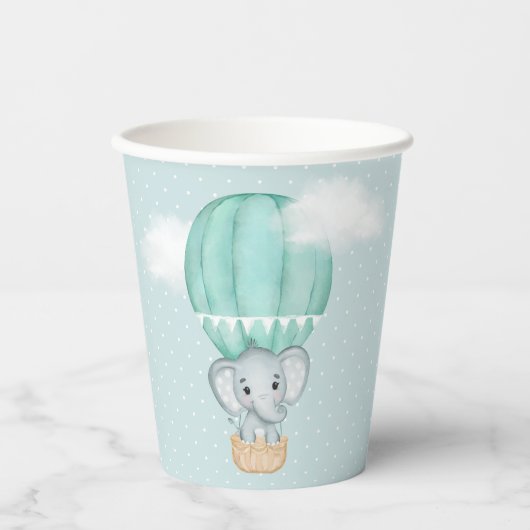 Baby Elephant Bleek Green Hot Air-ballonschoeisel Papieren Bekers (Voorkant)