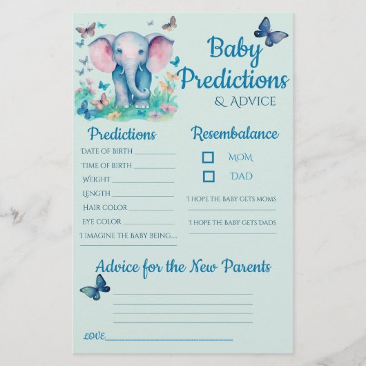 Baby Elephant Blue Baby Voorspellingen Advies Kaar (Voorkant)