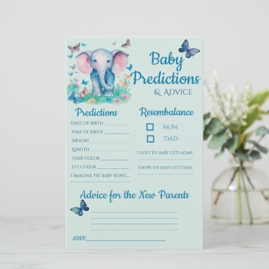Baby Elephant Blue Baby Voorspellingen Advies Kaar (Staand voorkant)