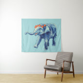 Baby Elephant Blue Cute Girly Kinder Wandkleed (In Situ (horizontaal))