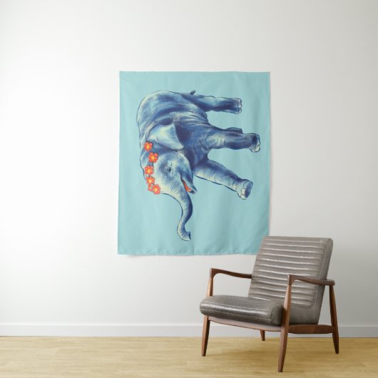 Baby Elephant Blue Cute Girly Kinder Wandkleed (In situ)