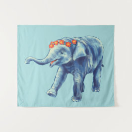 Baby Elephant Blue Cute Girly Kinder Wandkleed