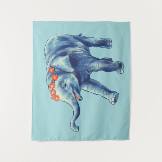 Baby Elephant Blue Cute Girly Kinder Wandkleed (Voorkant)