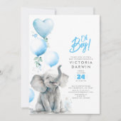 Baby Elephant Blue en Grey Cute Boy Baby shower Kaart (Voorkant)