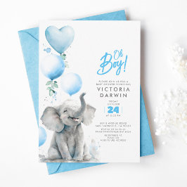 Baby Elephant Blue en Grey Cute Boy Baby shower Kaart