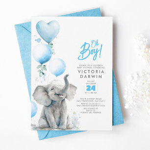 Baby Elephant Blue en Grey Cute Boy Baby shower Kaart