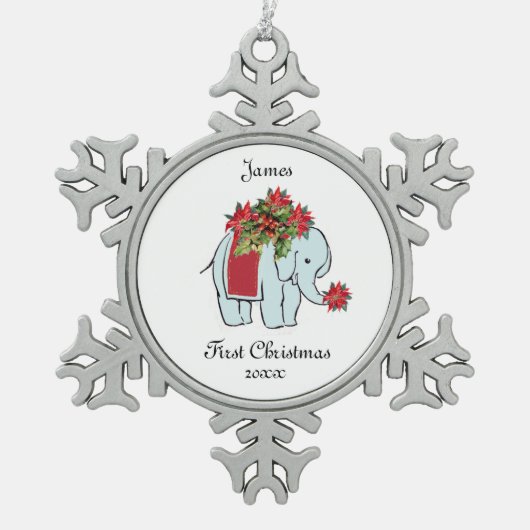 Baby Elephant blue First kerstornament Tin Sneeuwvlok Ornament (Voorkant)