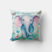 Baby Elephant Blue Gepersonaliseerde geboortedatum Kussen (Voorkant)