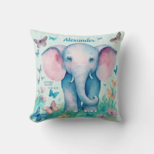 Baby Elephant Blue Gepersonaliseerde geboortedatum Kussen