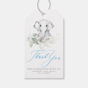 Baby Elephant Blue Sage Baby shower Hartelijk dank Cadeaulabel