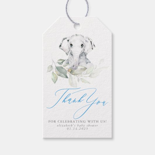 Baby Elephant Blue Sage Baby shower Hartelijk dank Cadeaulabel (Voorkant)
