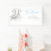 Baby Elephant Blue Sage Baby shower Welcome Banner (Insitu)