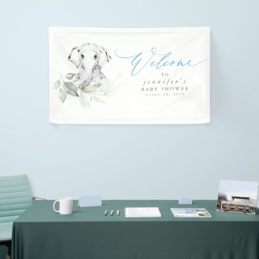 Baby Elephant Blue Sage Baby shower Welkom Spandoek (Beurs)