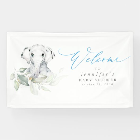 Baby Elephant Blue Sage Baby shower Welkom Spandoek (Horizontaal)