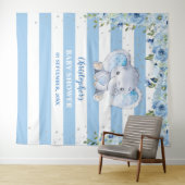 Baby Elephant Blus Floral Silver Baby shower Wandkleed (In Situ (horizontaal))