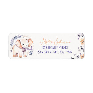 Baby Elephant Boho Floral Design - retouradres Etiket
