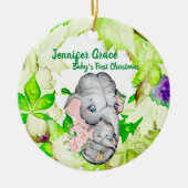 Baby Elephant Botanische Aangepaste Foto 1 Kerstmi Keramisch Ornament (Voorkant)