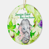 Baby Elephant Botanische Aangepaste Foto 1 Kerstmi Keramisch Ornament (Links)