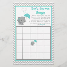 Baby Elephant Boy Baby shower Bingo Kaart