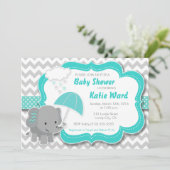 Baby Elephant Boy Baby shower Blauwgroen Blue Invi Kaart (Staand voorkant)