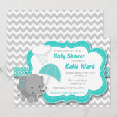 Baby Elephant Boy Baby shower Blauwgroen Blue Invi Kaart (Voorkant / Achterkant)