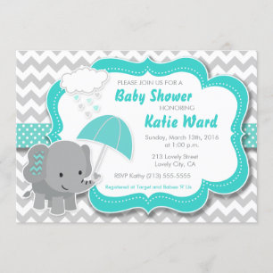Baby Elephant Boy Baby shower Blauwgroen Blue Invi Kaart