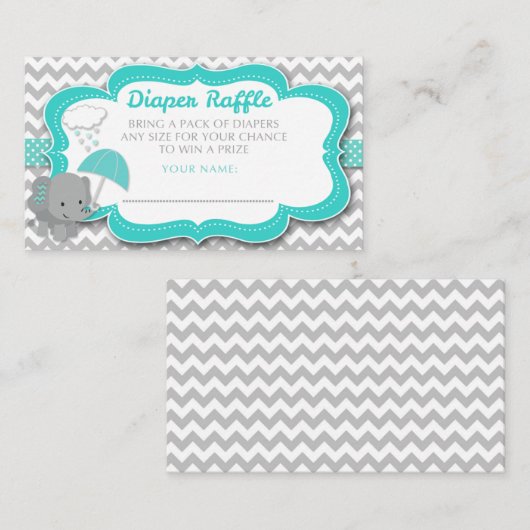 Baby Elephant Boy Baby shower Blauwgroen Luidraffl Informatiekaartje (Voorkant / Achterkant)