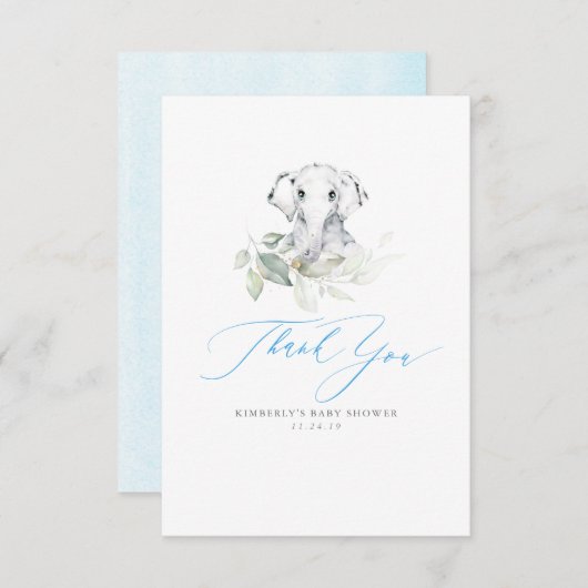 Baby Elephant Boy Baby shower Dank u Bedankkaart (Voorkant / Achterkant)