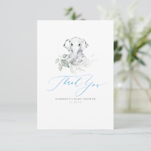 Baby Elephant Boy Baby shower Dank u Bedankkaart (Staand voorkant)