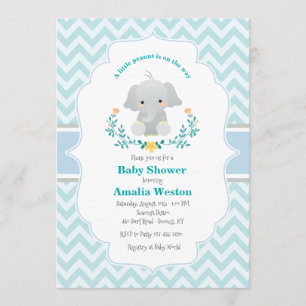 Baby Elephant Boy Baby shower Invitation Kaart