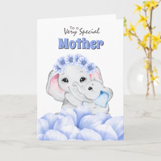 Baby Elephant Boy moederdag Bloemen Kaart (Gele Bloem)