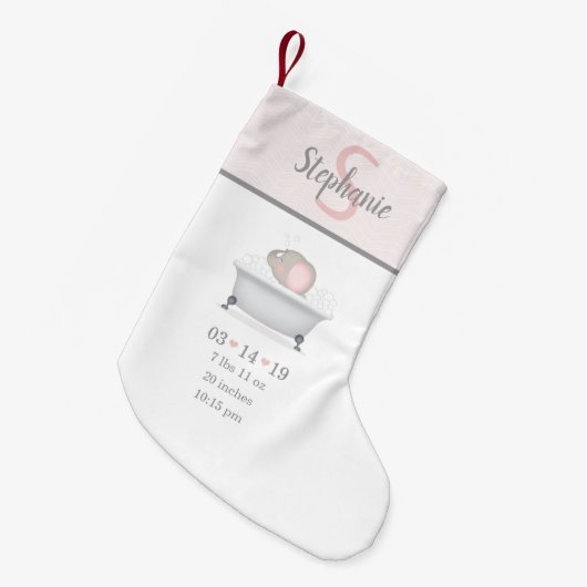 Baby Elephant Bubble Bath Birth Announance Kleine Kerstsok (Voorkant (Hangend))