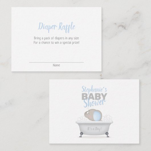Baby Elephant Bubble Bath Diaper Raffle Visitekaartje (Voorkant / Achterkant)