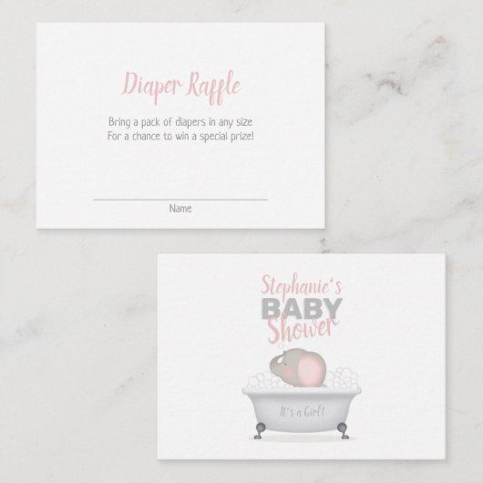 Baby Elephant Bubble Bath Diaper Raffle Visitekaartje (Voorkant / Achterkant)