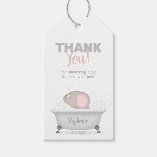 Baby Elephant Bubble Bath Girl Baby shower Cadeaulabel (Voorkant)