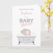 Baby Elephant Bubble Bath Girl Baby shower Kaart (Gele Bloem)