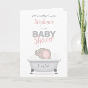Baby Elephant Bubble Bath Girl Baby shower Kaart