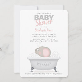 Baby Elephant Bubble Bath Girl Baby shower Kaart