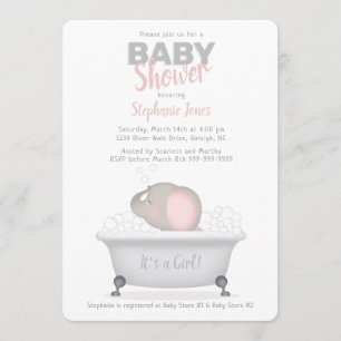 Baby Elephant Bubble Bath Girl Baby shower Kaart